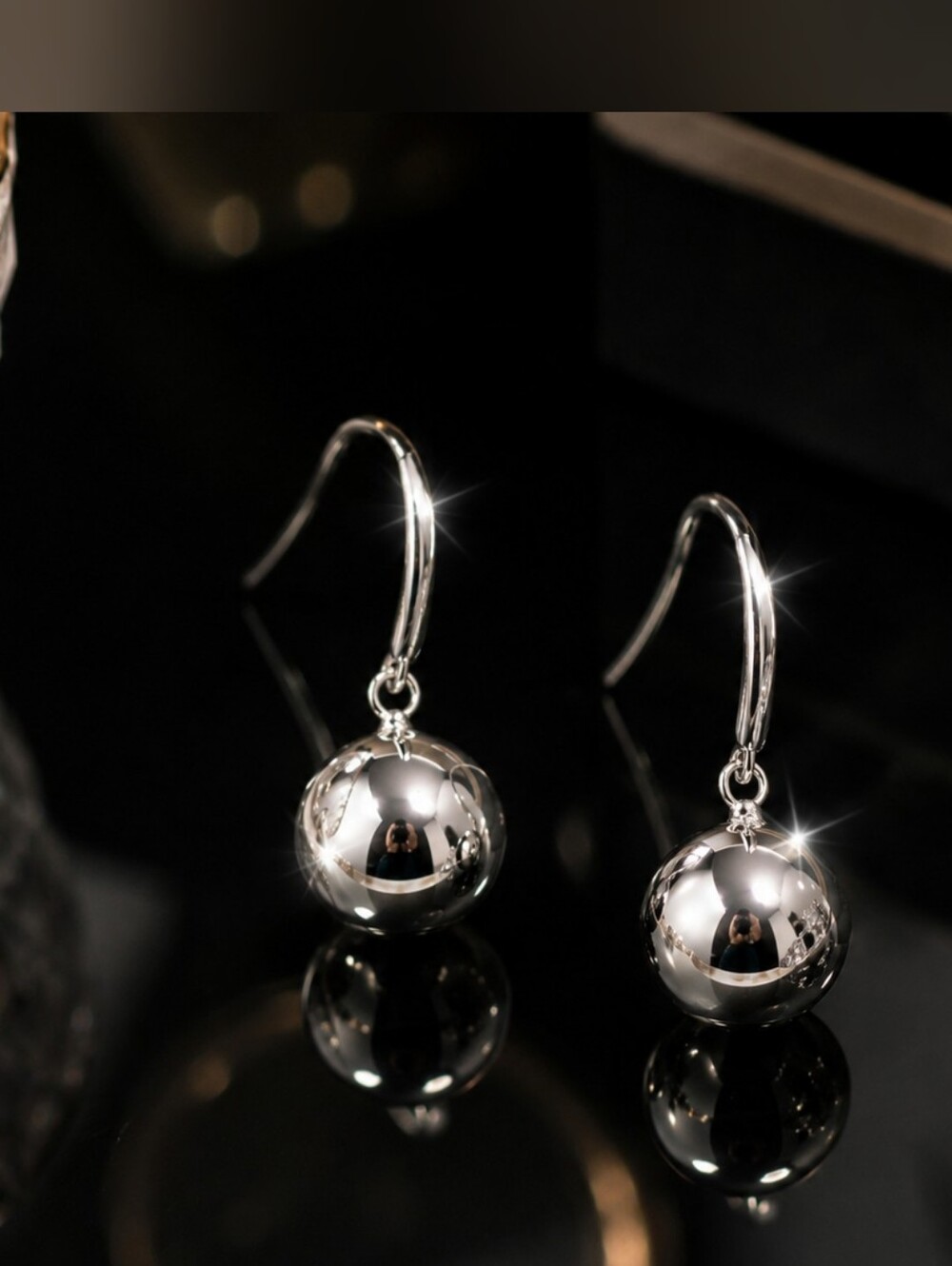 Fashion Designer Jewelry. Polished Silver Ball Drop Earrings. Silver Color.